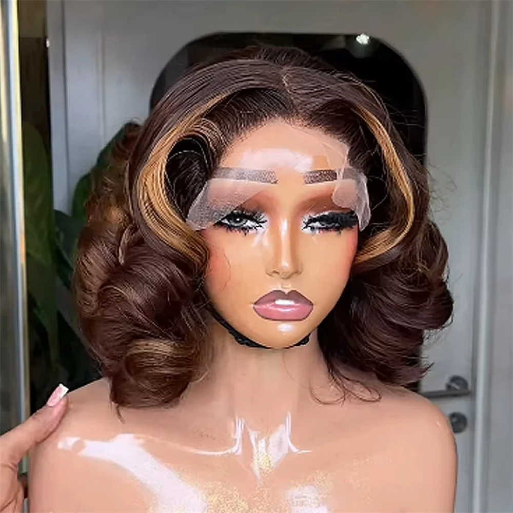 Ombre #4/27 Colored Body Wave Short Bob Wigs 13x4 Lace Frontal Wig Virgin 100% Human Hair For Women Loose Wave Lace Front Wigs Pre Plucked Lace For Daliy