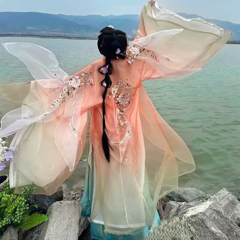 

Hanfu Dress Women Chinese Gradient Purple&Orange Embroidered Hanfu Dress Female Halloween Cosplay Costume Party Outfit Hanfu