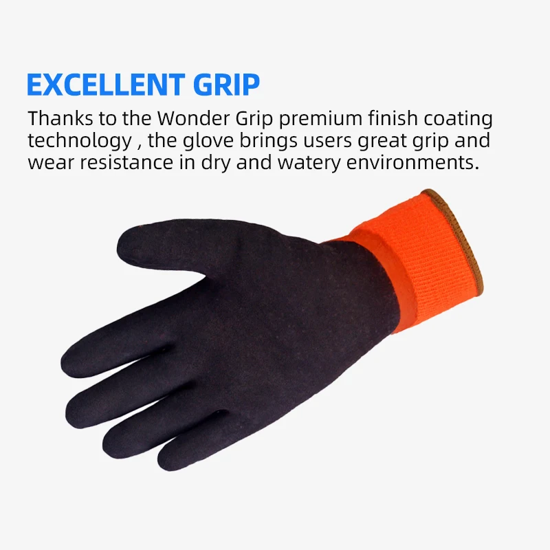 Wonder Grip-guantes de trabajo de seguridad impermeables y resistentes al frío, doble recubrimiento de látex completo, Revestimiento acrílico de