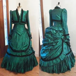 1860s Victorian green dress bustle ball gown dress Victorian vampire dress with coat suit Duchess everyday walking vintage dress