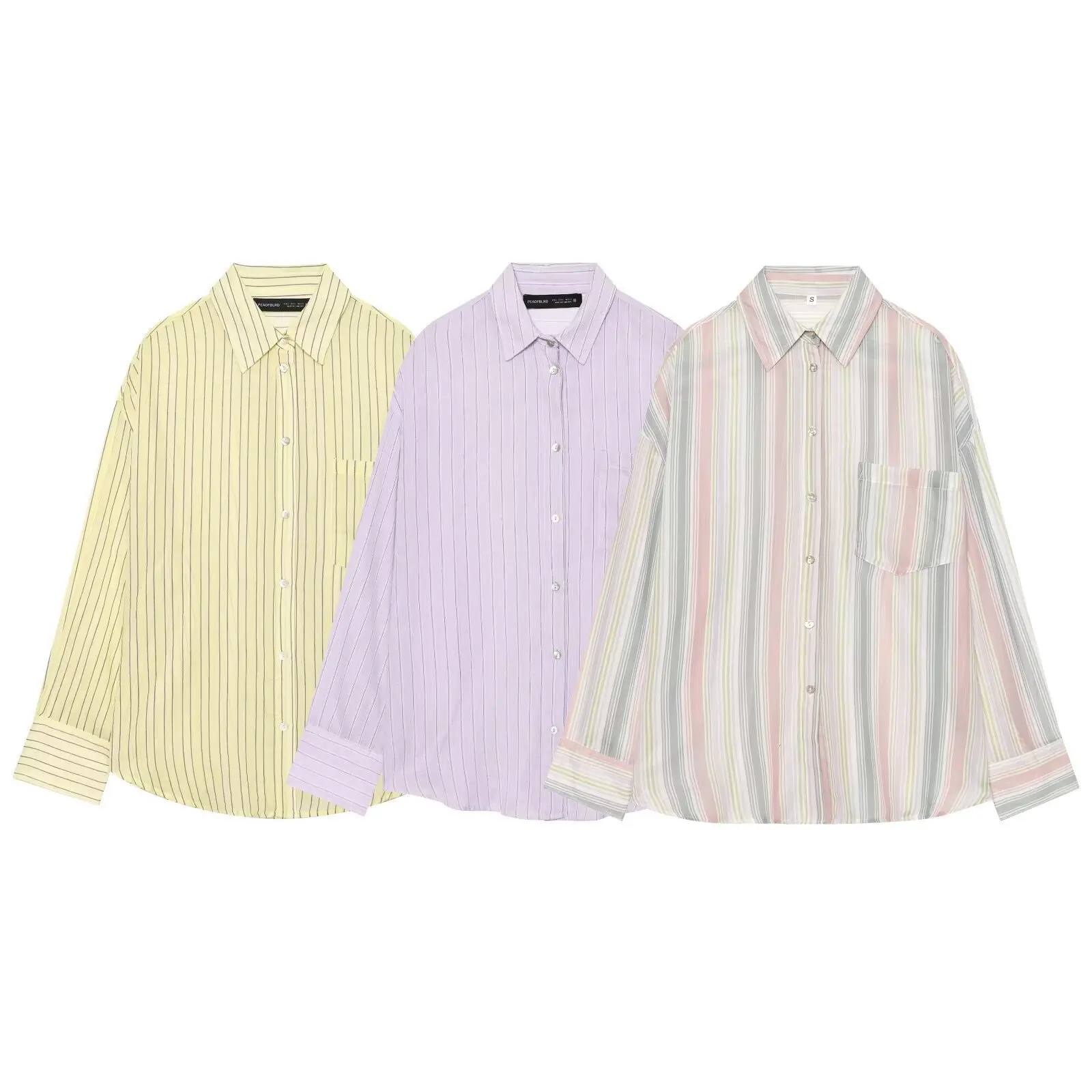 Women Casual Striped Button Down Shirt Long Sleeve Loose Lapel Blouse Single Pocket Cotton Blouses Tops Vintage Streetwear