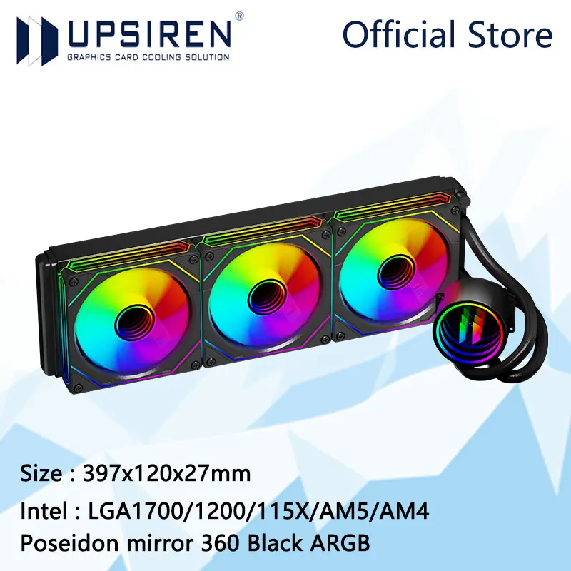 

Зеркало Посейдона UPSIREN 360 ARGB Универсальный радиатор водяного охлаждения/эффекты освещения дзеркала бесконечности/TDP280W/поддержка LGA1700/AM5