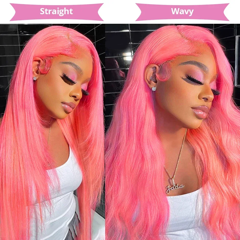 Peluca Frontal de encaje liso rosa para mujer, peluca de cabello humano 13x6 HD, peluca Frontal de encaje para mujer, peluca de color de 30 pulgadas, Cosplay a la venta