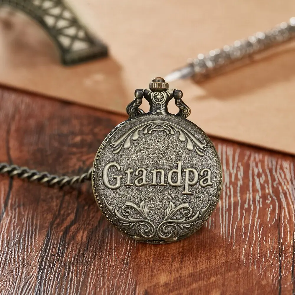 Antique Retro Grandpa mechanical Pocket Watch Bronze Punk Necklace Pendant Top Unique Art Collectibles Gifts for Grandfather