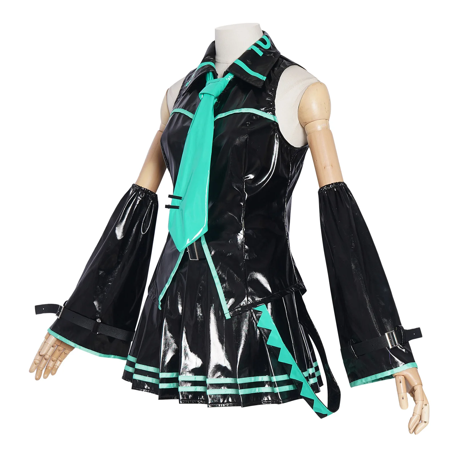 2025 miku 16th aniversário cosplay traje feminino vestido de couro patente alta qualidade anime role play conjunto