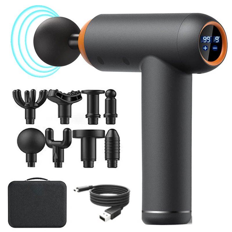 Pistola de masaje eléctrica, masajeador de tejido Facial profundo de 99 engranajes, 8 cabezas, brazos, espalda, pierna, relajación muscular para cuerpo, espalda, brazo, deporte, Fitness