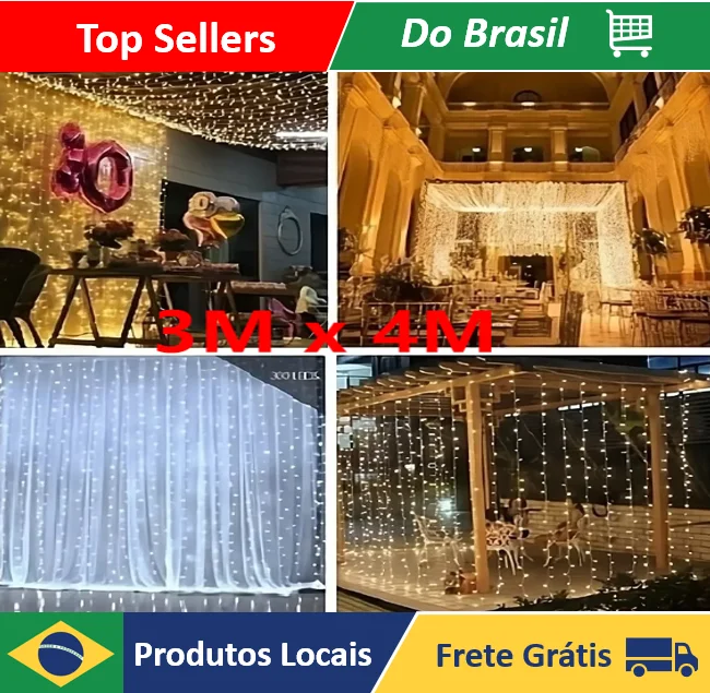 Cortina 400 Leds 3x4 Luzes Natal Decoração Festas Casamentos - Neverdie