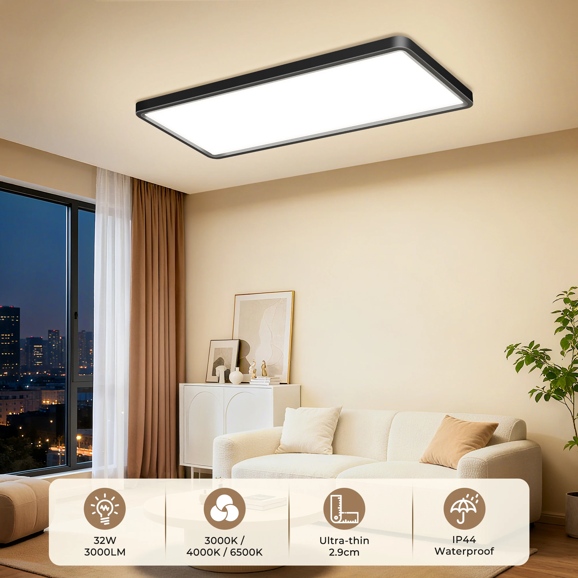 39728-770d0b.jpg Plafón LED de techo rectangular ultrafino de 23 pulgadas, 32W+8W, 3000 lm y 3 CCT