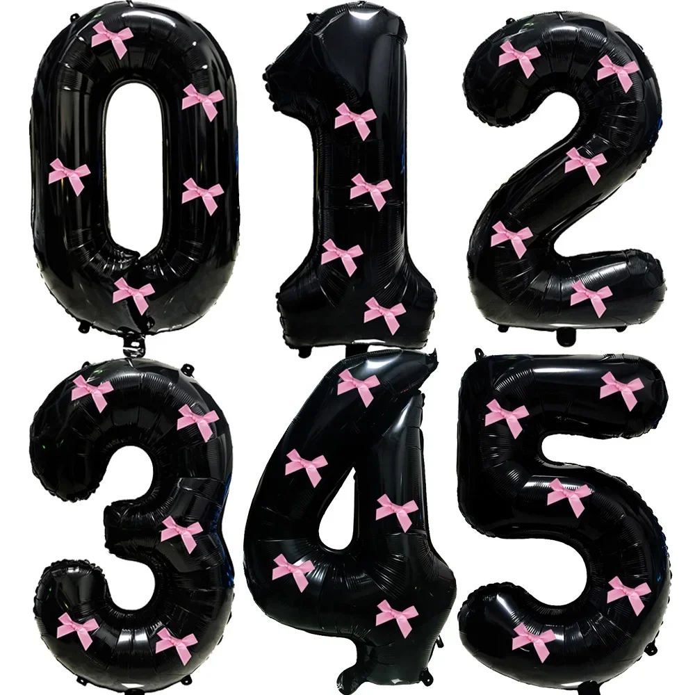 32-calowy balon z numerem Czarny różowy Mini kokardka do rękodzieła Satynowa wstążka Duża folia Czarny różowy balon z numerem Dekoracja urodzinowa dla dziewczynki — zdjęcie 2