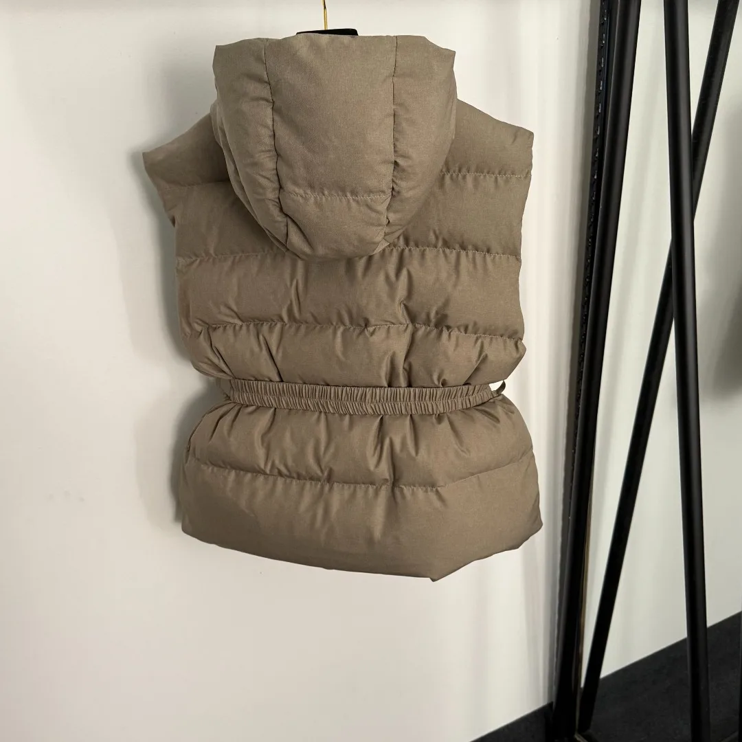 2025 Autumn/Winter Women's Safety Buckle Waist Retractable Sleeveless Hooded Cotton Jacket HL116