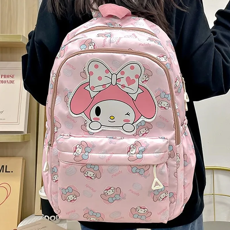 Mochila de grande capacidade para meninos e meninas Sanrio bonito Kuromi Melody Cinnamoroll, Hello Kitty dos desenhos animados, bolsa de lona Kawaii, 2024