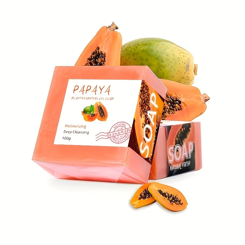 

100g Essential Oil Papaya Soap, Handmade, Deep Cleansing, Moisturizing, Long-lasting FraUnisex Perfect for Home or During Travel
