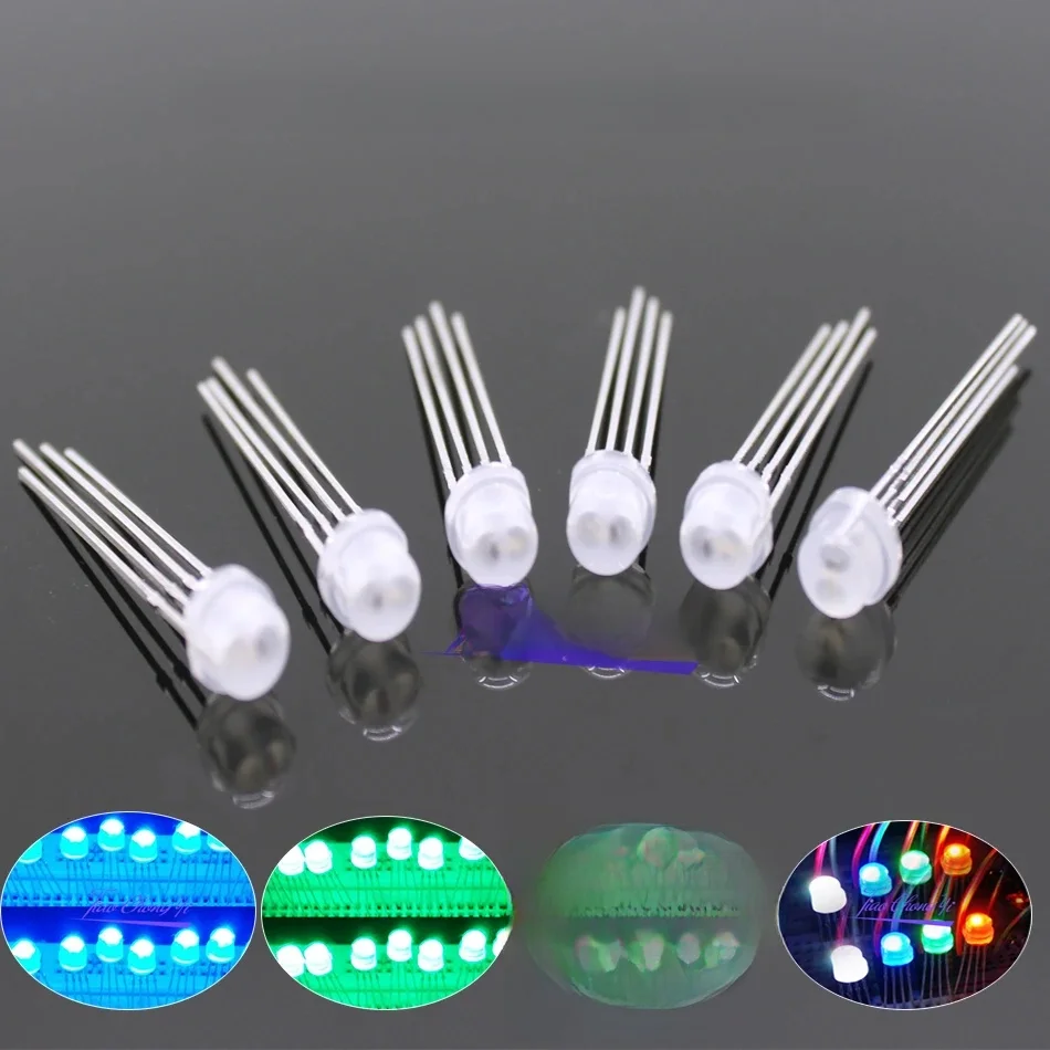 5-200 sztuk DC5V słomkowy kapelusz rozproszona pełnokolorowa dioda LED RGB z WS2811 F5mm pikseli Arduino chipy led RGB pełnokolorowe adresowalne diody LED — zdjęcie 2