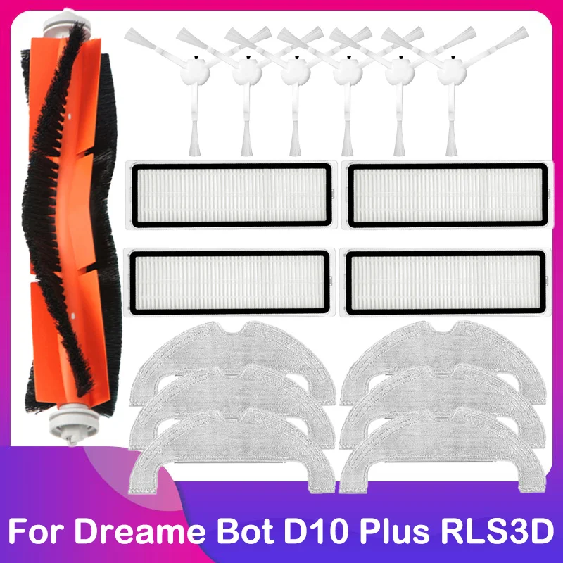 For Xiaomi Dreame Bot D10 Plus Robot Vacuum Spare Parts RLS3D Main Side Brush Hepa Filter Mop Rag Dust Bag Replacement