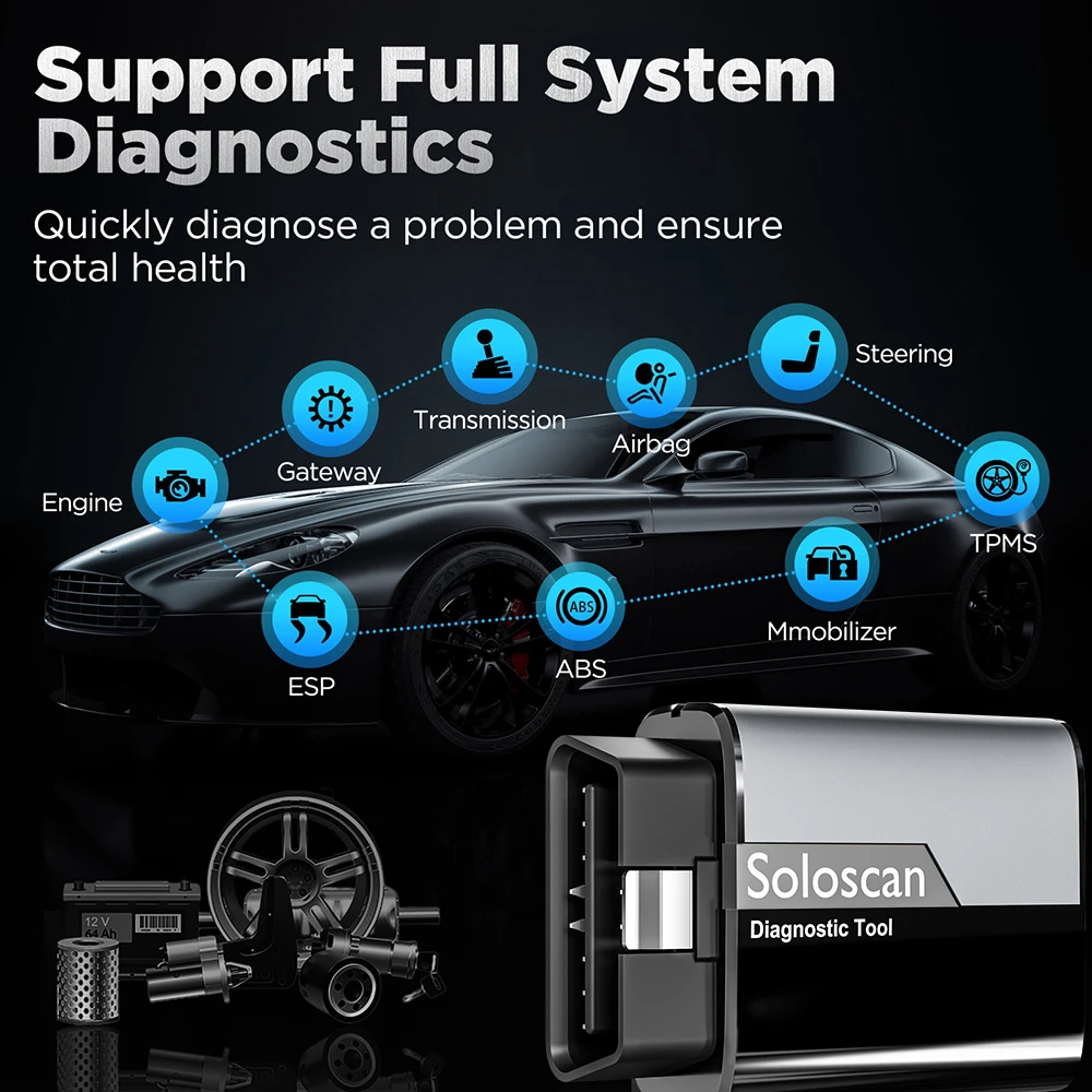 ماسح ضوئي KINGBOLEN Soloscan Obd2 مزود بتقنية البلوتوث، ثنائي الاتجاه 20+ أداة مسح تشخيص السيارة لبنز/BMW/Audi/GM مجانًا مدى الحياة #3
