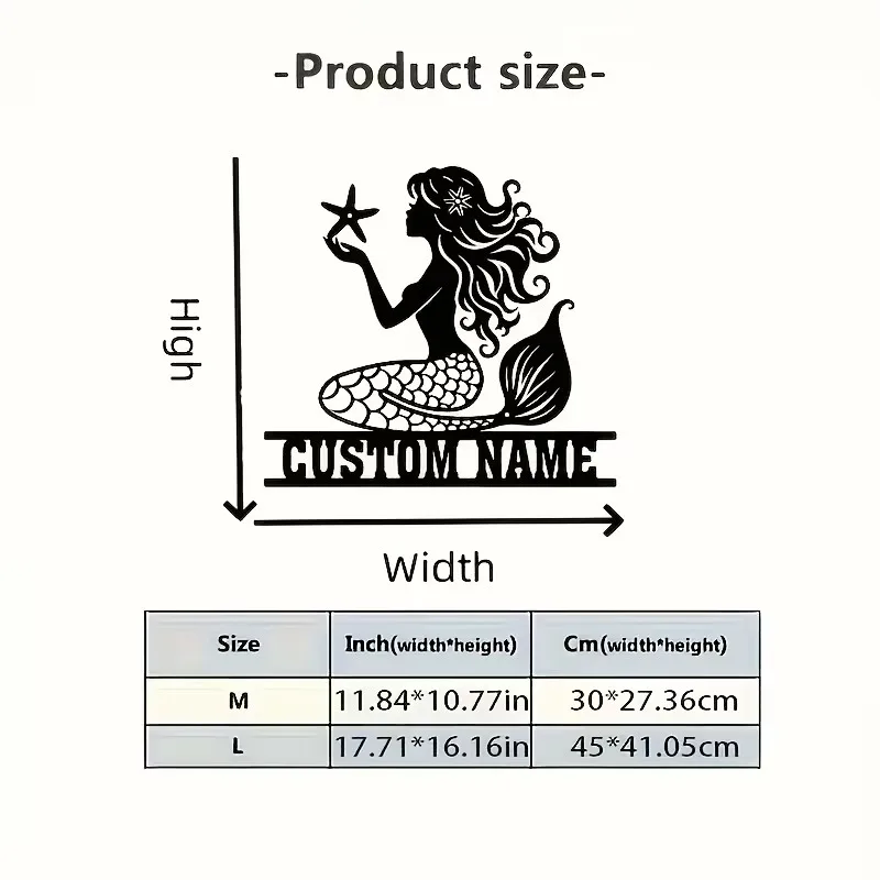 Personalized Mermaid Metal Wall Sculptures, Customizable Wall Art, Beach Theme Decoration for Home/Holiday/Valentine's Day Gifts