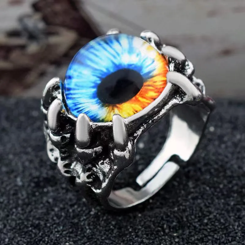 Gothic Men\'s Punk Colorful Evil Eye Rings For Men Women Fashion Vintage Demon Dragon Claw Ring Male Jewelry Accessories Gifts