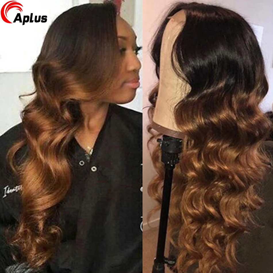 Raízes Escuras Loiras Onda Do Corpo Peruca Dianteira Do Laço, Perucas de Cabelo Humano, Ombre, HD, Glueless, Brasileiro, Barato, à Venda, 1B, 27, 30