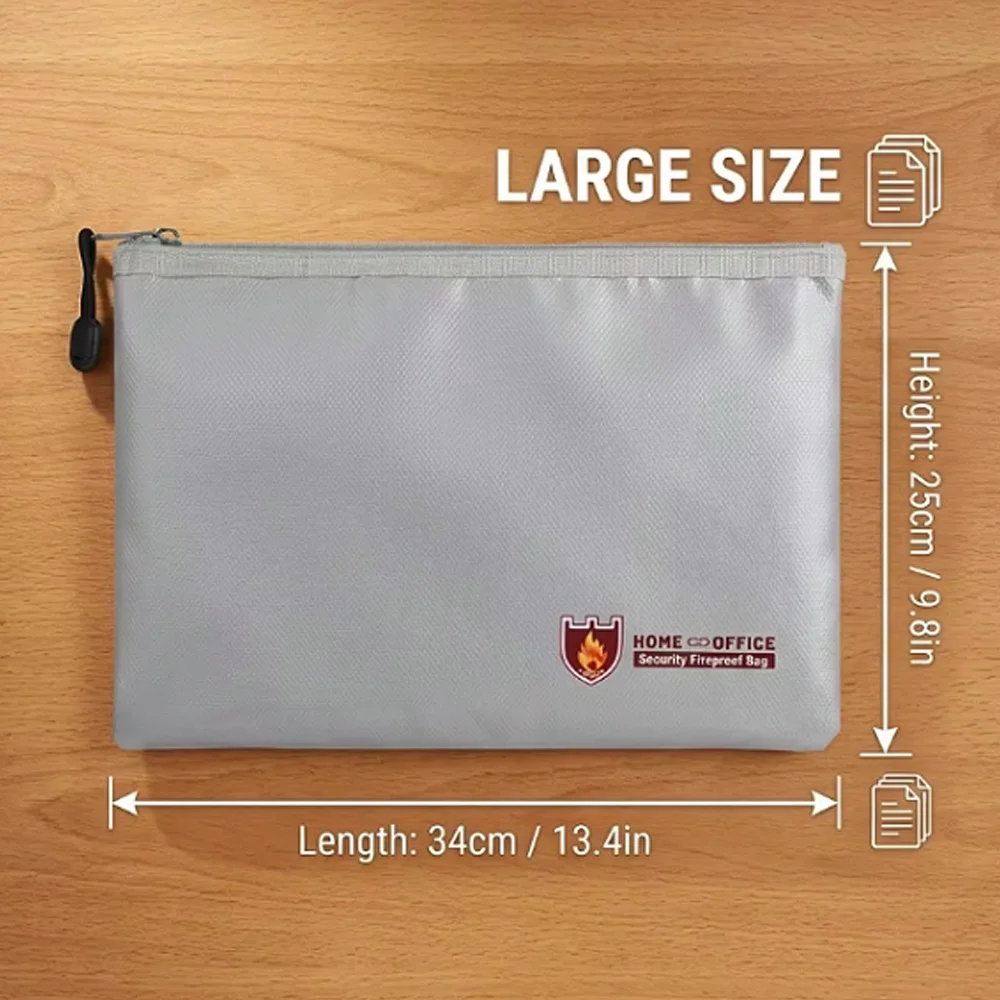 Fireproof Document Organizer Bag, 34 X 25 cm, Safe Accessories and ID Card Storage Pouch