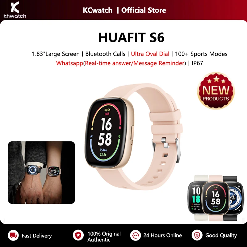 KHwatch Orologi da coppia Smart Watch 1.83 "Grande schermo Bluetooth Chiama record di ciclo mestruale IP67 Orologi da donna Orologi da uomo S6