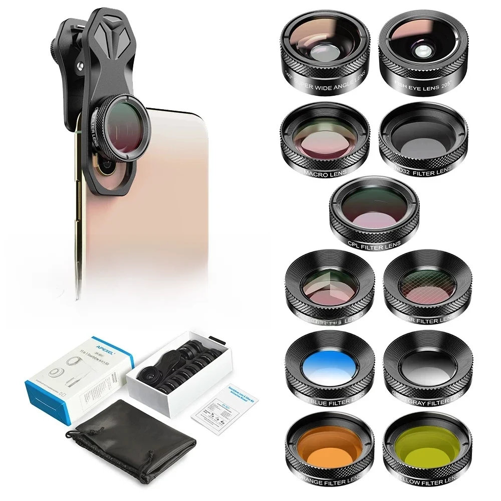 APEXEL 11 w 1 aparat telefon zestaw obiektywów szeroki kąt makro pełny kolor/Grad filtr CPL ND filtr gwiezdny dla wszystkich akcesoria do telefonu komórkowego — zdjęcie produktu 7