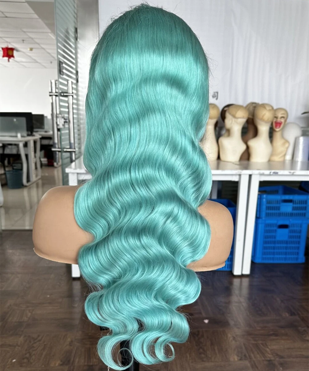الضوء الأزرق 13x4 الدانتيل الجبهة خصلات الشعر المستعار الإنسان البرازيلي سماوي أخضر ملون 613 الجسم موجة 13x6 الدانتيل الجبهة الباروكات للنساء قبل قطعها