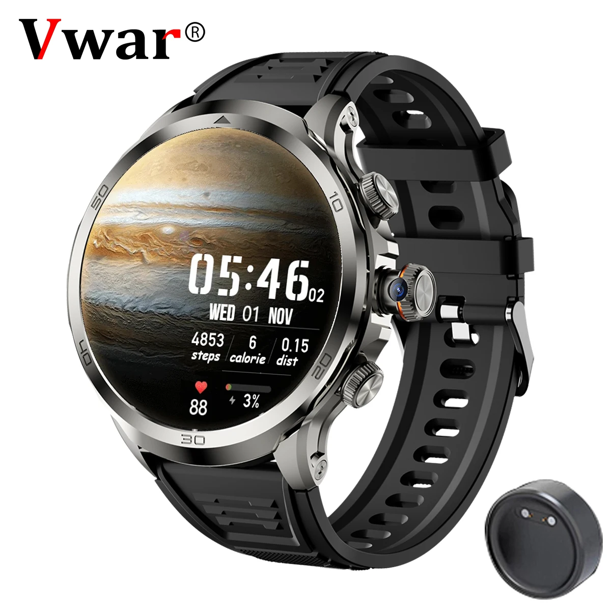 Vwar Core4 Android Smart Watch 1.85inch AMOLED Screen 3GB RAM 32GB ROM 4G Network Smartwatch Men Google Play WIFI GPS Sim Card