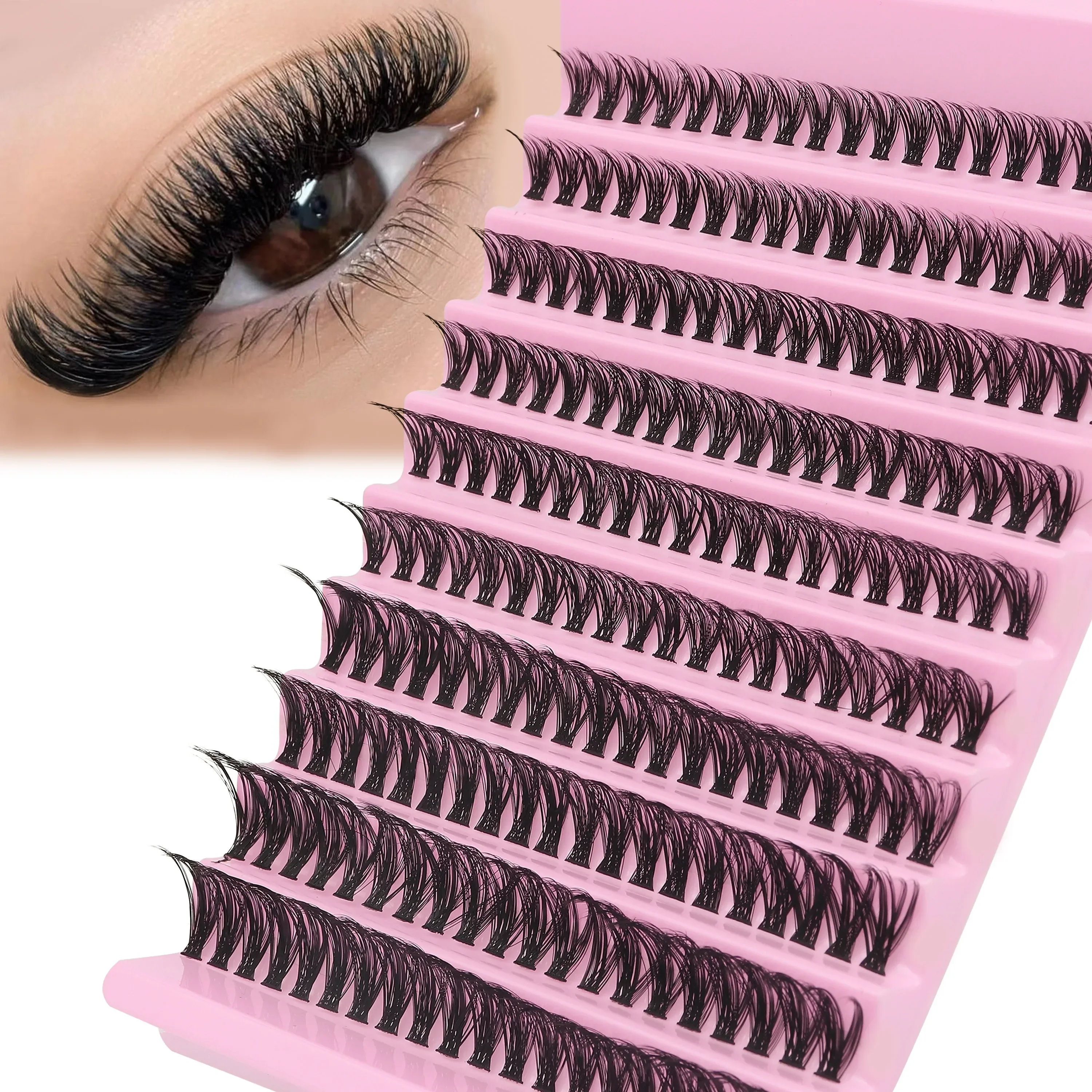 D Curl 40D mieszane rzęsy klasterowe, 200 sztuk segmentowe przedłużanie, styl w paski, puszyste ręcznie robione sztuczne rzęsy długości 8Mm-16Mm — zdjęcie 2
