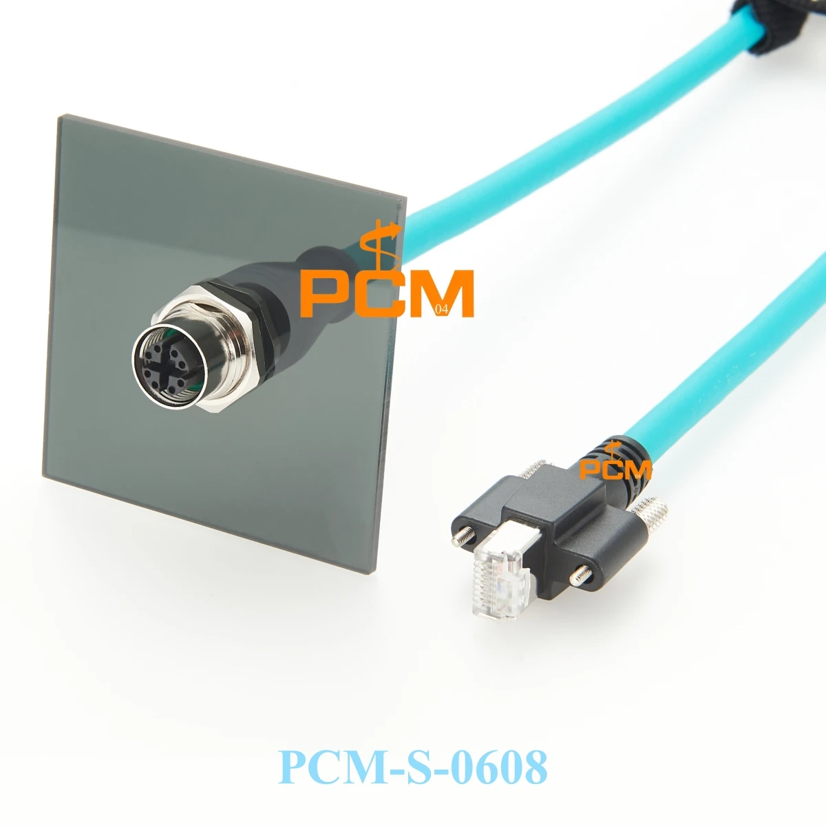 Screw Lock Panel Mount M12 to RJ45 GigE Cable, M12 X Code Female to RJ45 CAT6A Male Ethernet Cable with 10Gbps High Speed