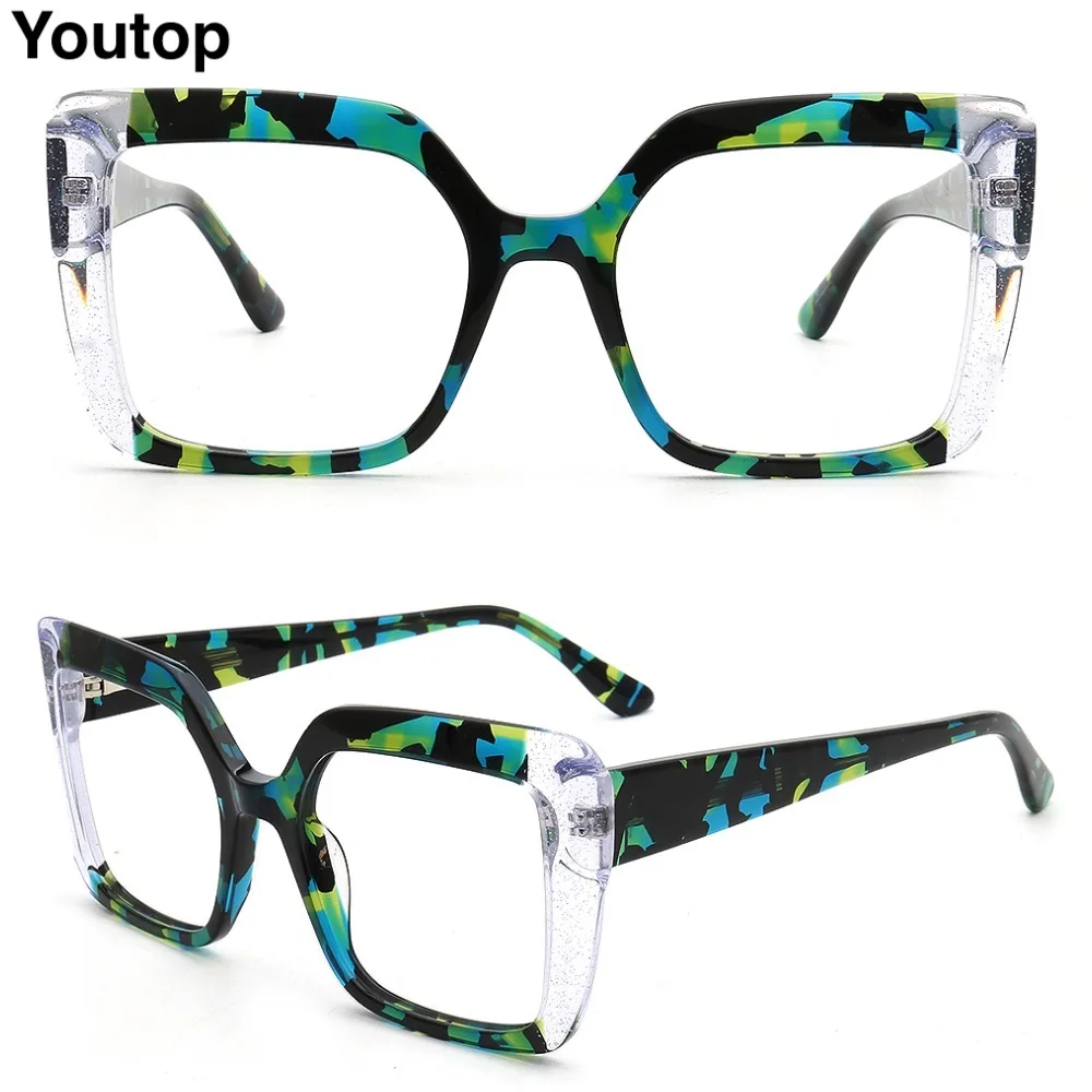 Stylish Women Oversize Eyeglasses Square Prescription Glasses Frames for Female Tortoise Optical Eyewear Two Tone Spectacles