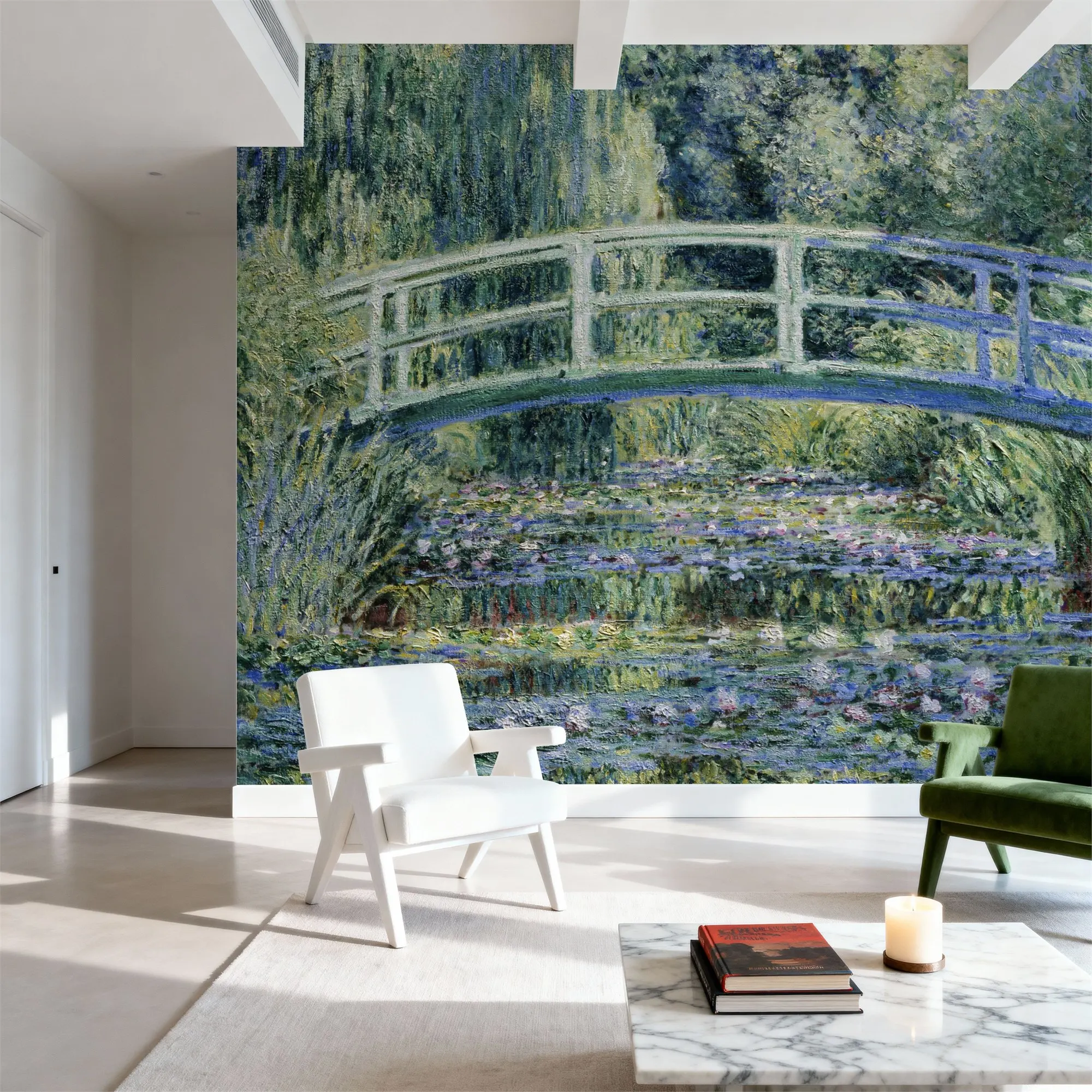 Custom Water Lilies and Japanese Bridge Wallpaper for Walls Made to Measure Large Wall Mural