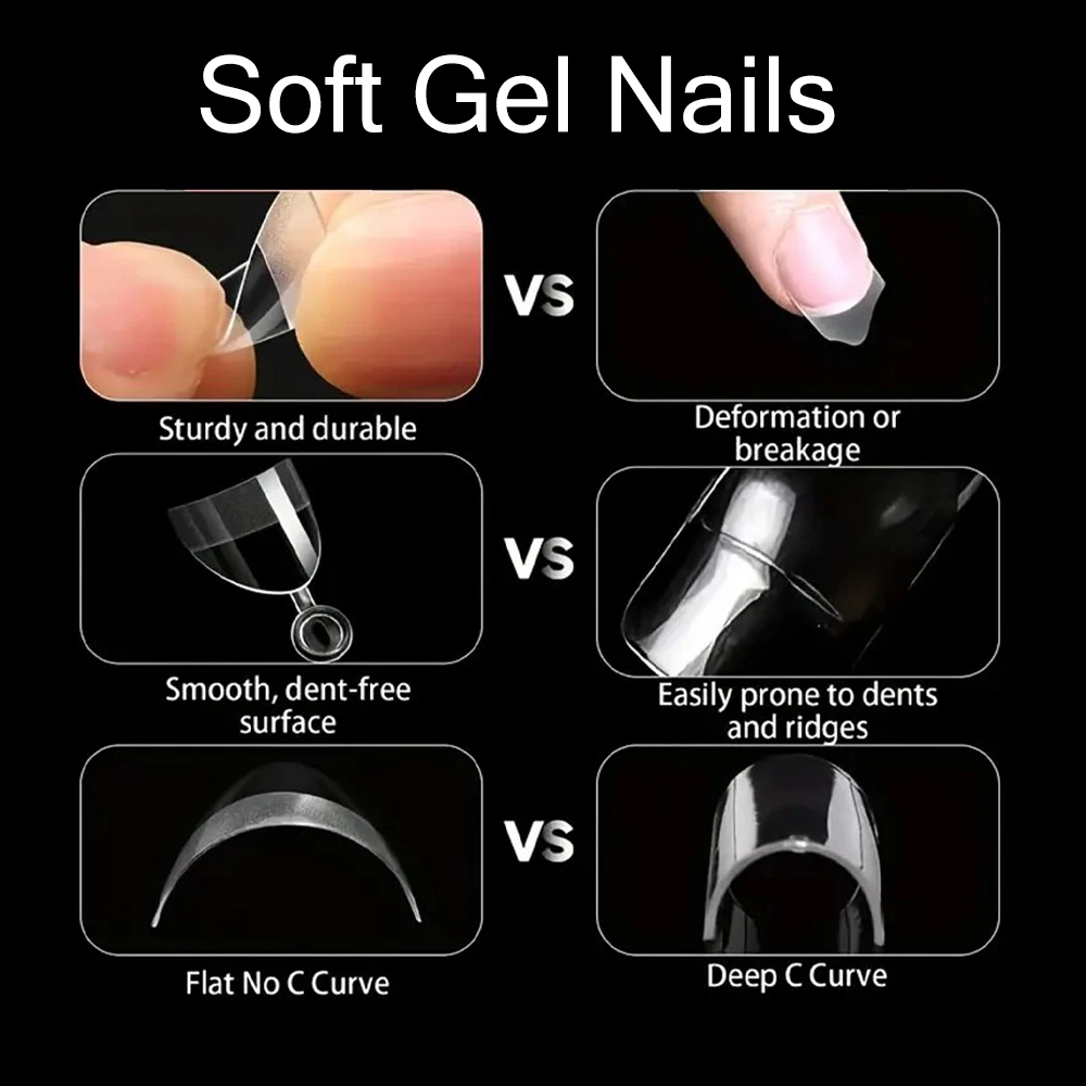 600 szt. Ultra Krótkie Miękkie Żelowe Sztuczne Paznokcie, 12 Rozmiarów Przezroczyste Paznokcie Pełne Pokrycie do Samodzielnego Zdobienia Paznokci i Profesjonalnego Salonu