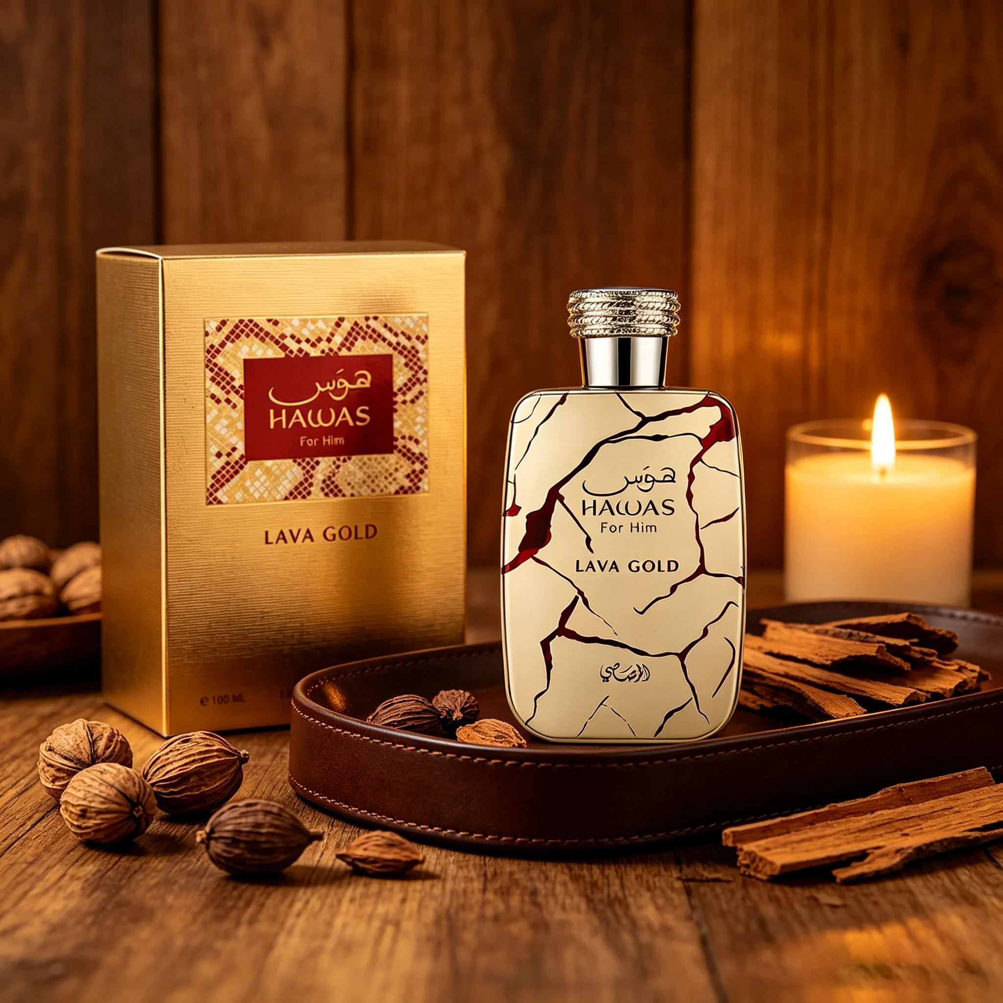 Rasasi Hawas Lava Gold Eau de Parfum Spray for Men – Warm Oriental Spicy & Amber Woody Scent, Long-Lasting Fragrance, Perfect Gift, 3.4 fl oz / 100 ml view 4