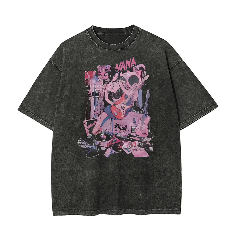 Anime japonais Nana Osaki imprimé Vintage t-shirts graphiques lavé à l'acide T-shirt Harajuku Streetwear été coton surdimensionné hauts