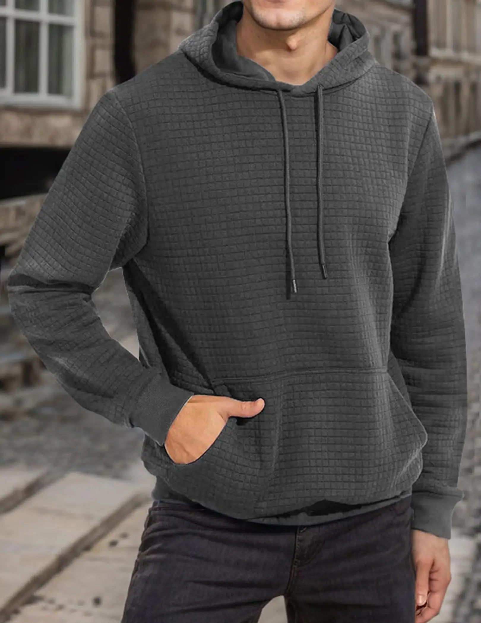 Felpa con cappuccio pullover da uomo scozzese jacquard a maniche lunghe con coulisse moda casual felpa con cappuccio con tasche