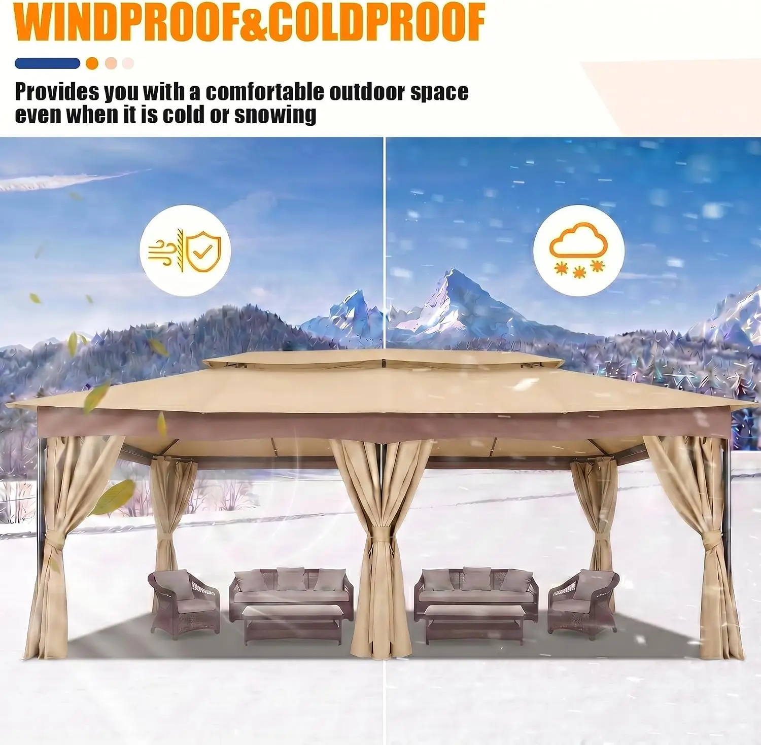 COBIZI 12x20FT Large Outdoor Patio Gazebo, Double Roof Soft Top Canopy with Mosquito Netting, Heavy Duty Steel Frame Shade Shelter for Backyard, Garden, Deck, Poolside