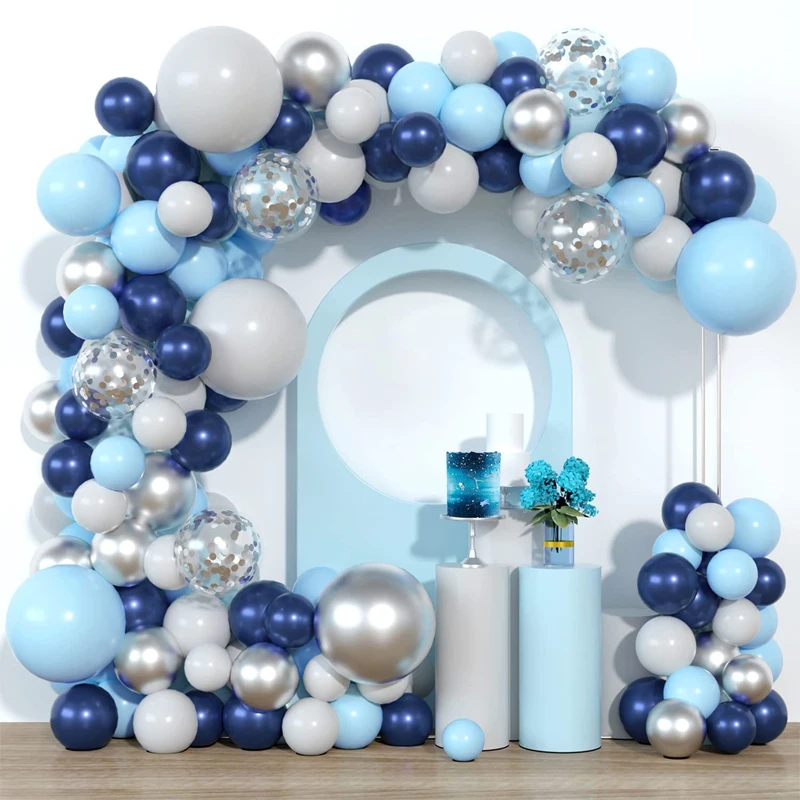 balloons Flower ring arch kit Boys party decorations navy blue Gary Silver paper balloons baby birthday party balloon anniversar