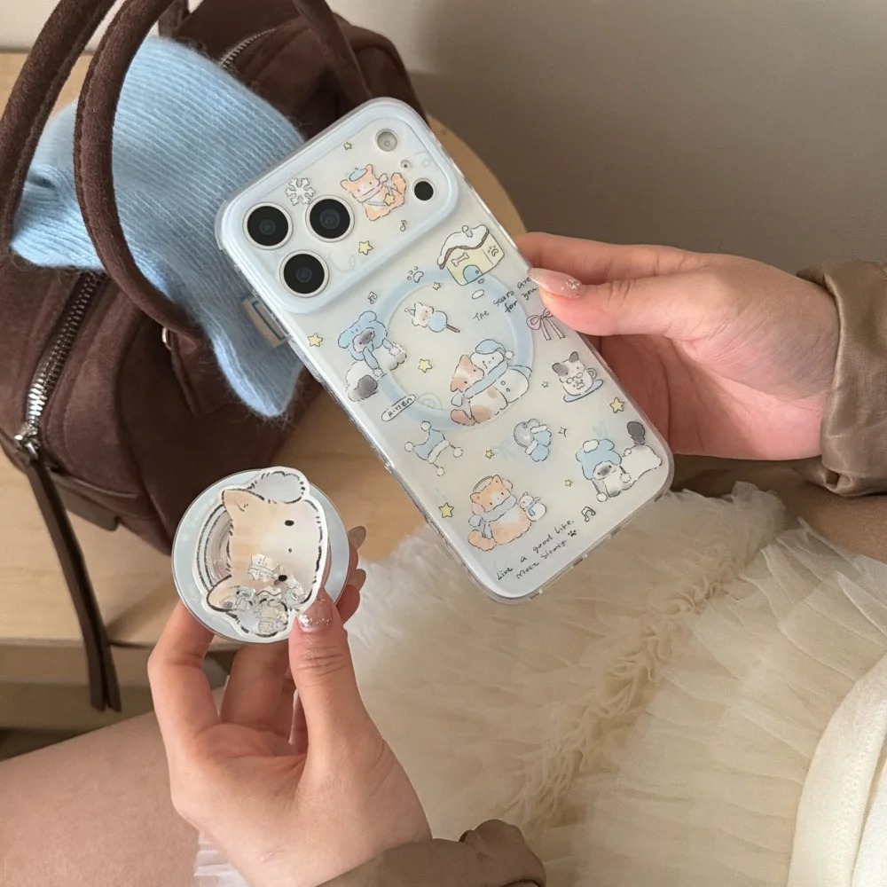 

Cute winter heating cat for magnetic holder mobile case,suitable for iPhone14/15/16/17ProMax,INS new shock-proof protective case