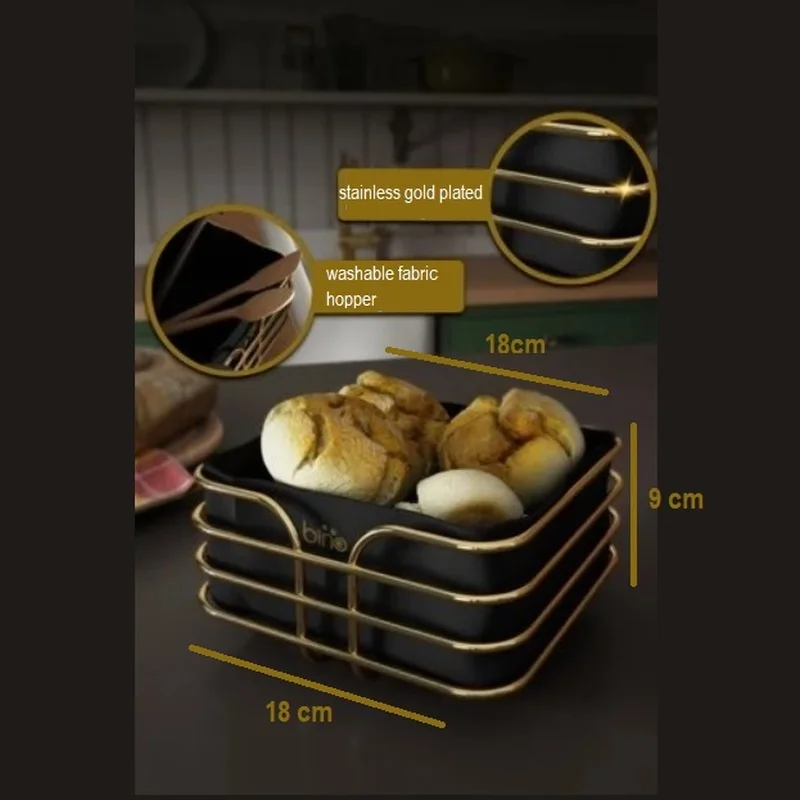 

Decorative Breadbox Bread Sepeti Lux Catering Basket Gold Stainless Metal Bread Sepeti 18x18x9 cm