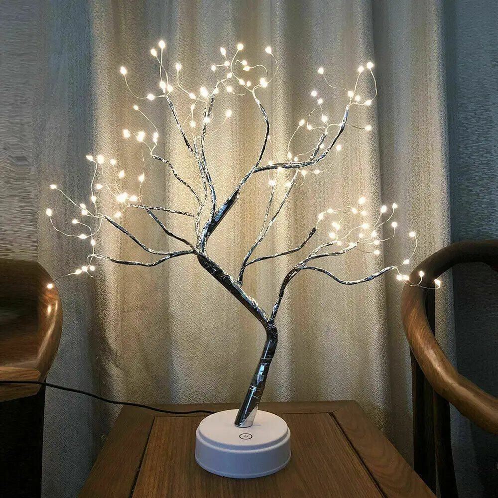 108 LED Night Light Tree lampada da tavolo in filo di rame USB/interruttore tattile alimentato a