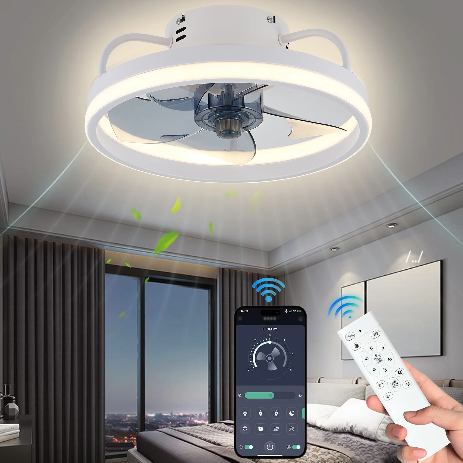 55W Intelligenter Deckenventilator mit Licht, LED-Deckenventilator mit Fernbedienung, elektrischer Ventilator mit LED-Lampe für Schlafzimmer, Wohnzimmer, Dekoration, Deckenleuchte, App-Steuerung