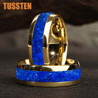 TUSSTEN 4/6/8MM Dome Edges Mens Womens Fashion Engagement Wedding Band Lapis Lazuli Inlay Tungsten Carbide Rings