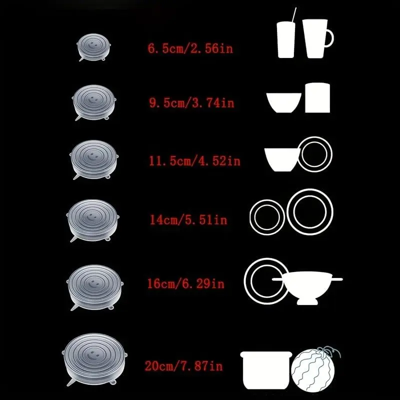 6Pcs Reusable Silicone Food Seal Wraps - Fridge & Dishwasher Safe, Heat Resistant & Leak-Free Kitchen Organizer