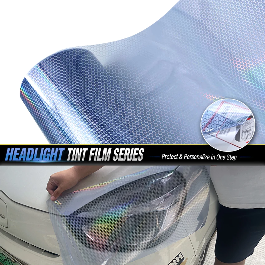 JDM 30x60/120/200cm Style Blue Rainbow Honeycomb Headlight Film VLT30% Tint Car Light Vinyl Wrap Sticker Motorcycle Auto Styling