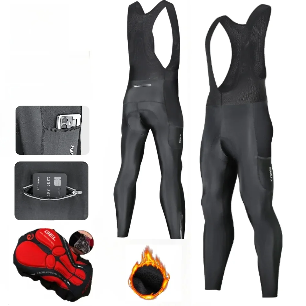 AliExpress X-TIGER Thermal Winter Cycling Bib Pants With Back Pocket 5D Gel Padded Men Fleece Sports Warm Bib Pants MTB Road Bike Bib Pants