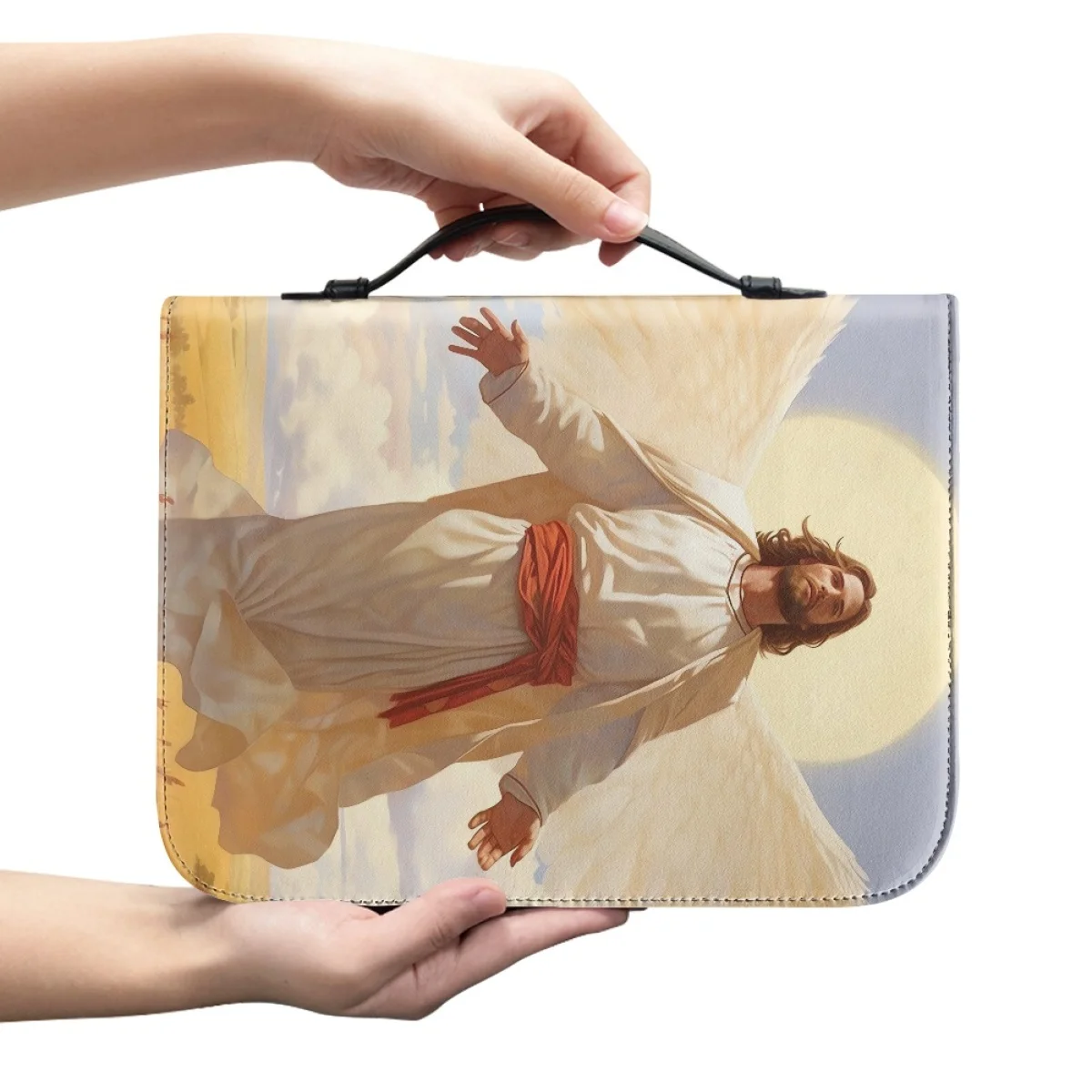 Women's Bible Storage Bags Christian Jesus Design Bible Cover Case Zippered Angel Wings Pattern Handle Handbags Practical New