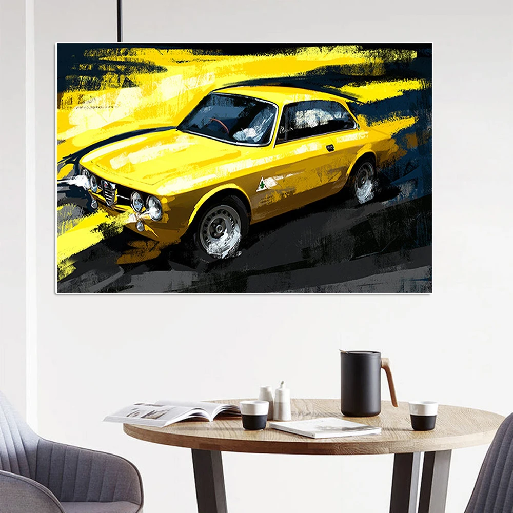 Vintage Alfa Romeo GTV 1974 Sports Car Canvas Painting Luxury Racing Watercolor Poster And Print Automotive Wall Art Room Decor