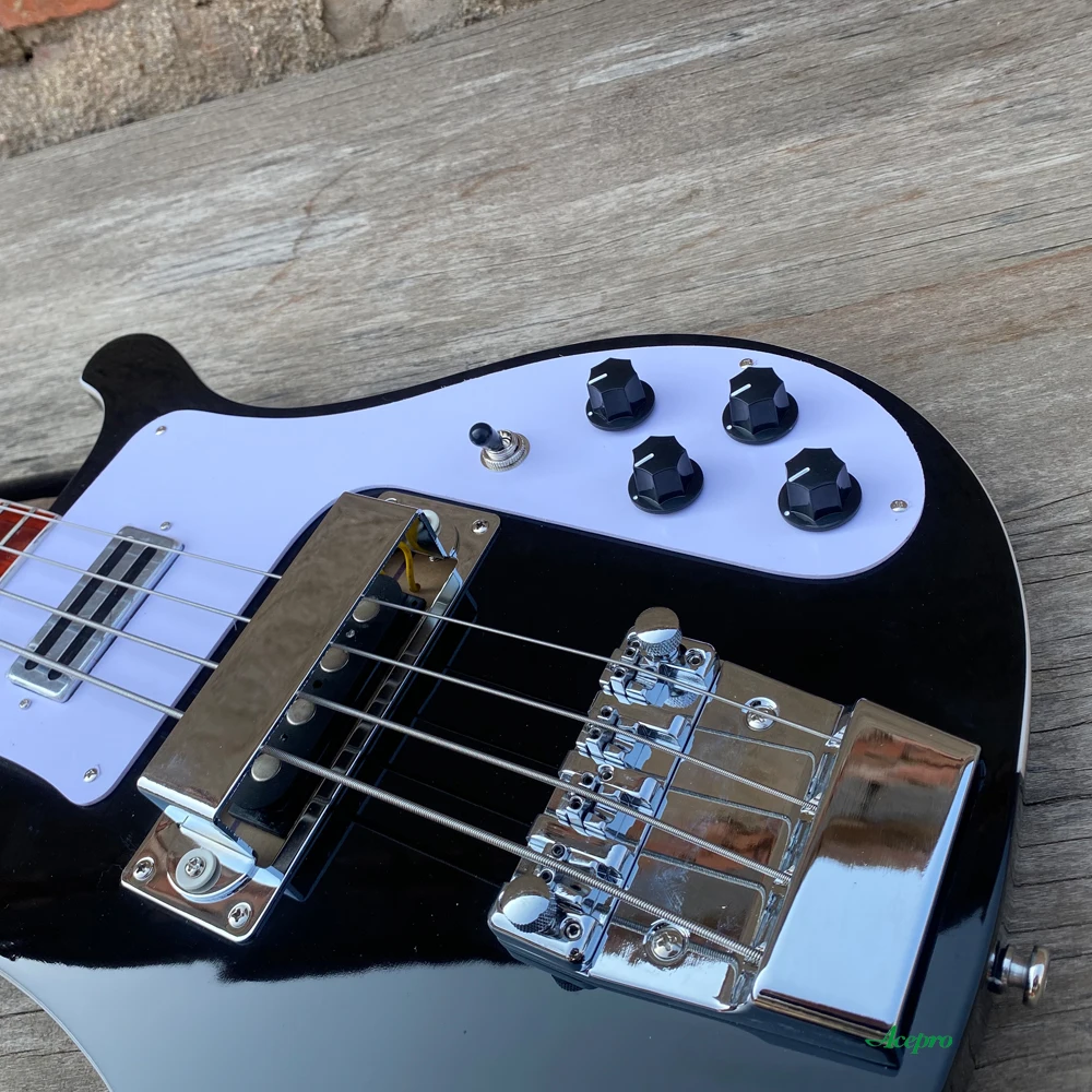 Neck Thru Body Electric Bass Guitar Black Color Adjustable Bridge 4 String bajo eléctrico, 20 Frets Rosewood Fretboard