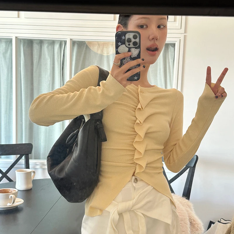 الكورية نمط ربيع جديد الخامس الرقبة سليم تدفق عدة سترة