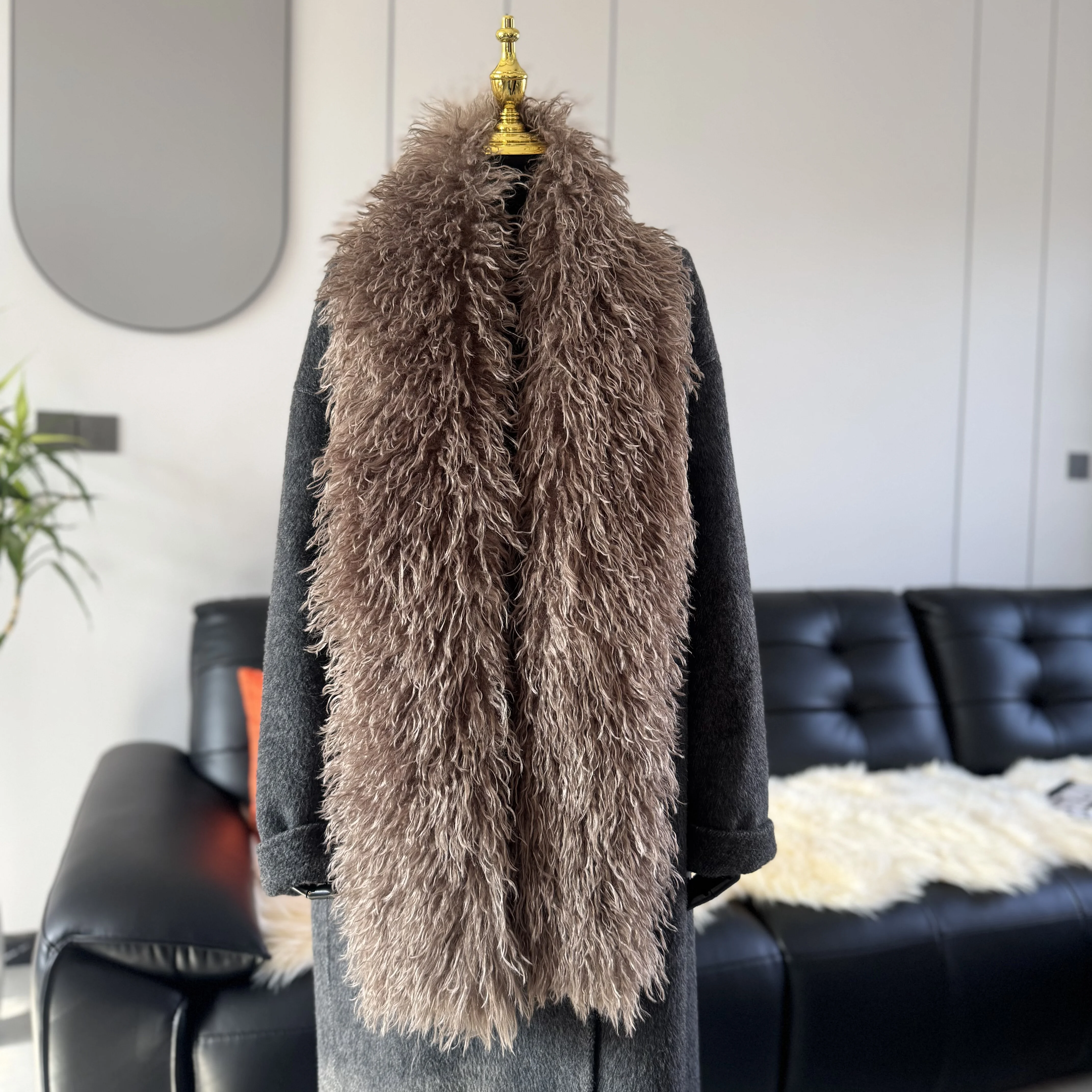 Faux Mongolian Lamb Fur Scarf Women Fluffy Curly Fur Neck Warmer Winter Warm Faux Fur Wrap Fashion Statement Scarf